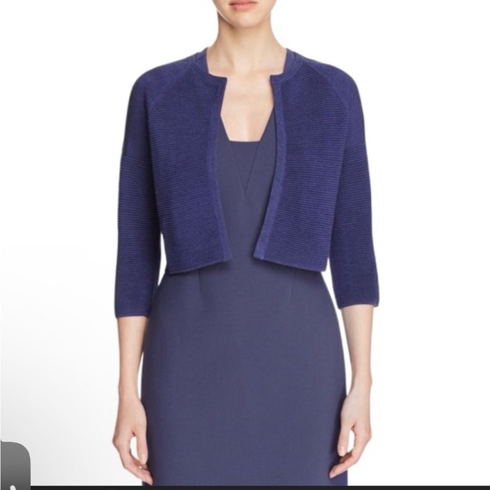 NWT Hugo Boss Women's Faria Navy Blue Cropped Bolero Cardigan Medium 3/4 Sleeve